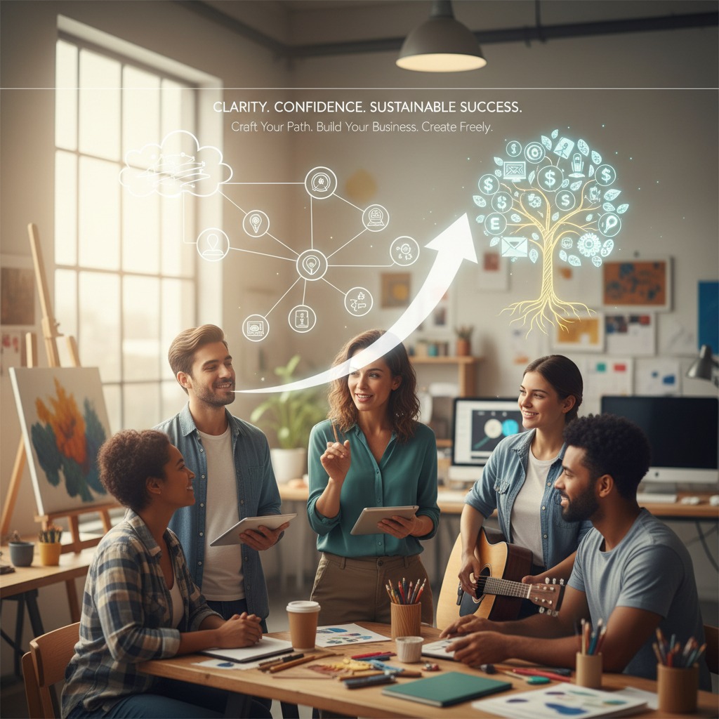 I work with creatives who want clarity in their direction, confidence in their decisions, and a business that supports their work rather than distracts from it. Together, we create clear next steps that feel realistic, aligned, and sustainable.